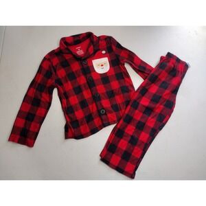Carters Toddler 3T Red Black Buffalo Plaid Santa Fleece Pajama‎ Set 2pc Holiday